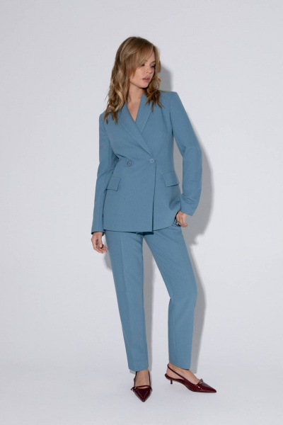 Тройка костюм из жакета, жилета и брюк из текстиля PiRS 5440 серо-бирюзовый - фото 3