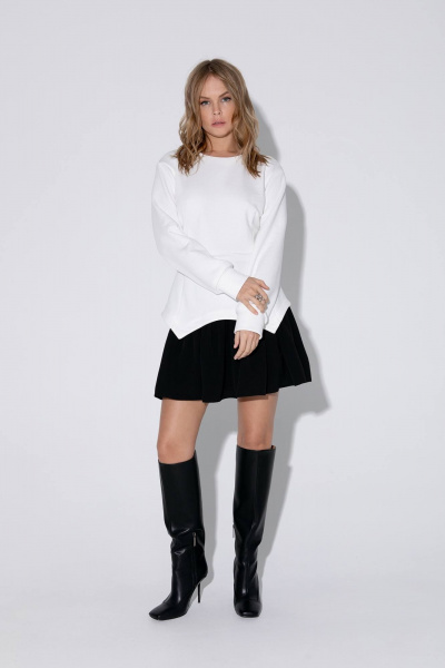Двойка джемпер и юбка трапеция из трикотажа и текстиля PiRS 5448 белый+ черная_юбка - фото 2