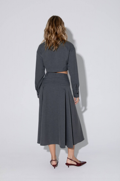 Миди-юбка со складками и притачным поясом из текстиля PiRS 5454 графит - фото 7