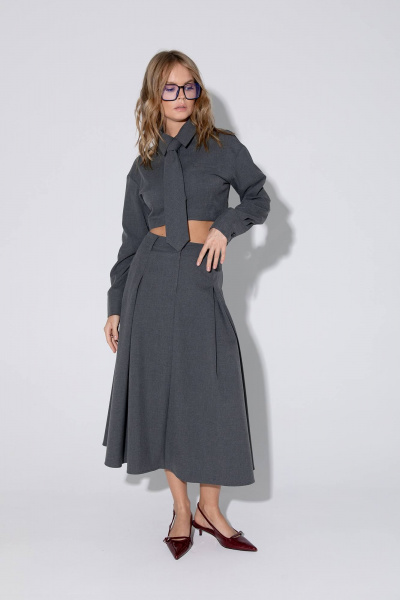 Миди-юбка со складками и притачным поясом из текстиля PiRS 5454 графит - фото 4