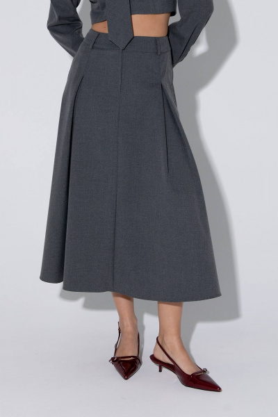 Миди-юбка со складками и притачным поясом из текстиля PiRS 5454 графит - фото 1