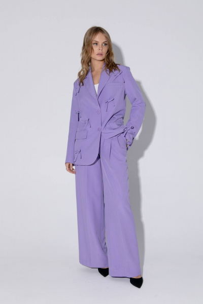 Костюм-двойка из жакета оверсайз и брюк палаццо PiRS 5463 лавандовый - фото 5