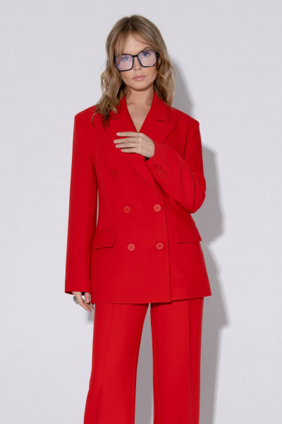 Костюм-двойка свободный жакет и брюки со стрелками PiRS 5473 красный - фото 10