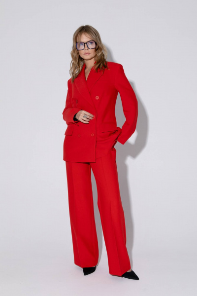 Костюм-двойка свободный жакет и брюки со стрелками PiRS 5473 красный - фото 9