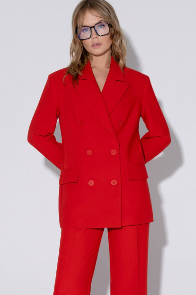 Костюм-двойка свободный жакет и брюки со стрелками PiRS 5473 красный - фото 4