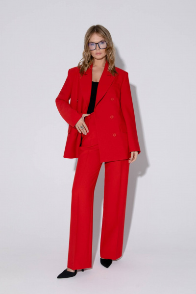 Костюм-двойка свободный жакет и брюки со стрелками PiRS 5473 красный - фото 1