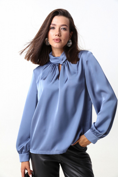 Демисезонная блуза из струящейся ткани с воротником-стойкой LM М93 - фото 3