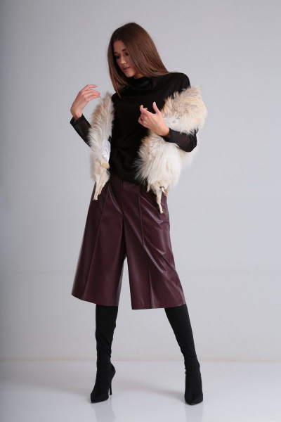 Кюлоты из экокожи с притачным поясом и зауженными штанинами AXXA 71589 - фото 7