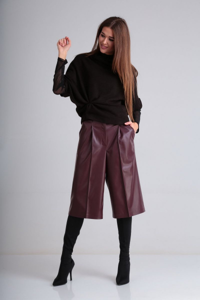 Кюлоты из экокожи с притачным поясом и зауженными штанинами AXXA 71589 - фото 6