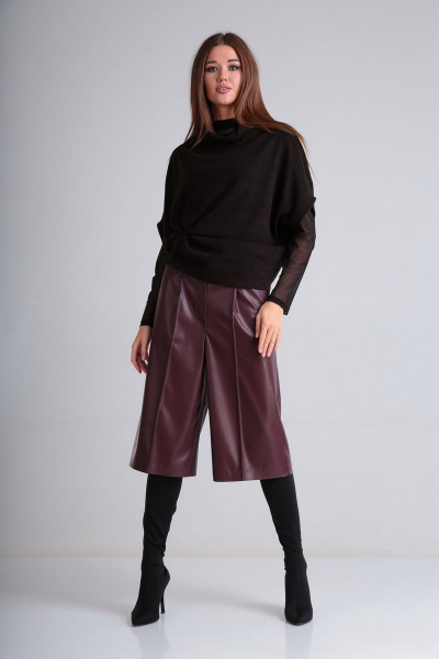 Кюлоты из экокожи с притачным поясом и зауженными штанинами AXXA 71589 - фото 5