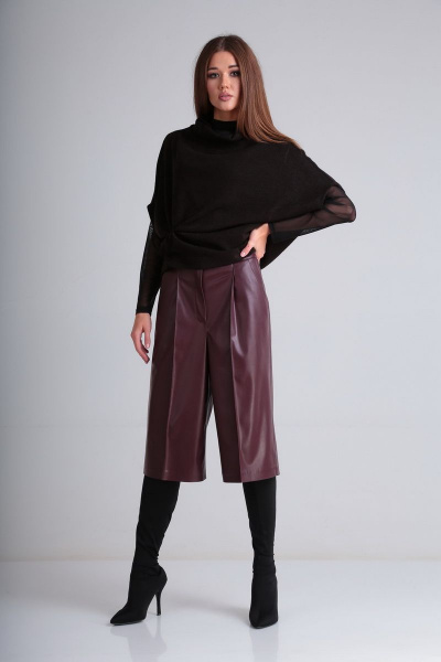 Кюлоты из экокожи с притачным поясом и зауженными штанинами AXXA 71589 - фото 2