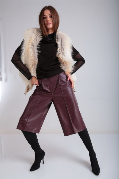 Кюлоты из экокожи с притачным поясом и зауженными штанинами AXXA 71589 - фото 1