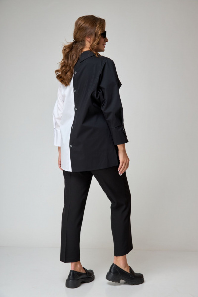 Демисезонная рубашка с уникальной застежкой и воротником ALEZA 1130 бело-черный - фото 7