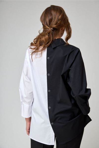 Демисезонная рубашка с уникальной застежкой и воротником ALEZA 1130 бело-черный - фото 6