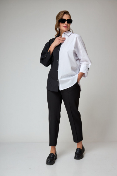 Демисезонная рубашка с уникальной застежкой и воротником ALEZA 1130 бело-черный - фото 5