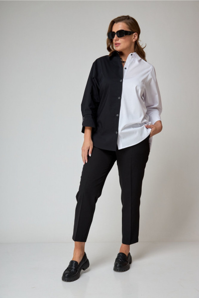 Демисезонная рубашка с уникальной застежкой и воротником ALEZA 1130 бело-черный - фото 4