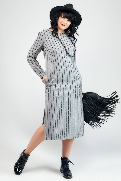 Платье прямое из трикотажа с нагрудными вытачками La rouge 5220 серый-(полоска) - фото 2
