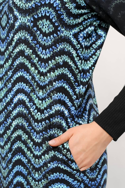 Платье из вискозы и трикотажа с длинным рукавом и карманами La rouge 5260 черный-набивной - фото 5