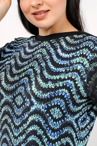 Платье из вискозы и трикотажа с длинным рукавом и карманами La rouge 5260 черный-набивной - фото 4