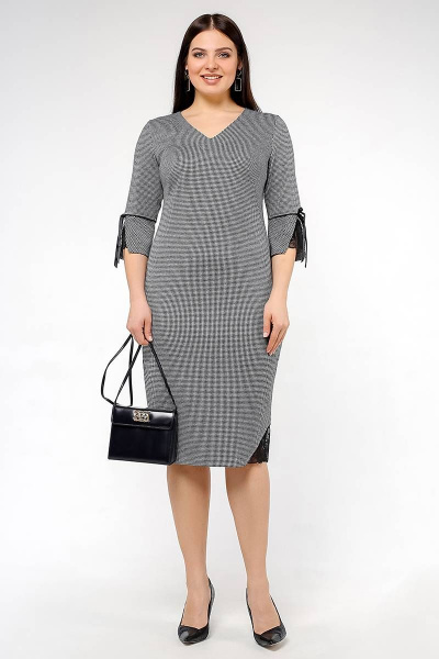 Платье полуприлегающего силуэта из трикотажа с кружевом La rouge 5278 гусиная-лапка - фото 2