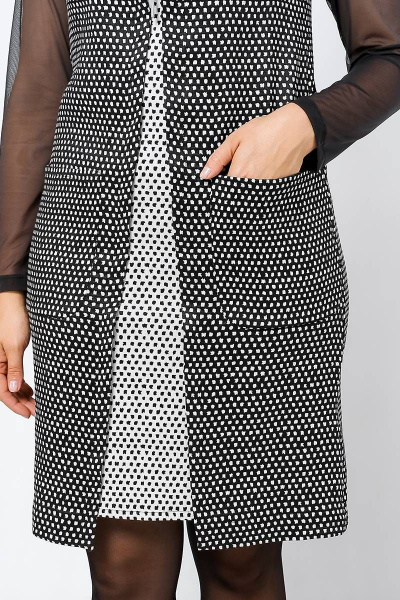 Сарафан трапециевидный с карманами из текстиля La rouge 5311 черно-белый - фото 5