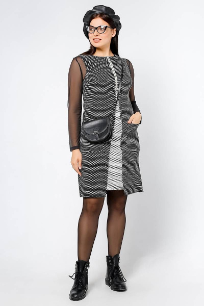 Сарафан трапециевидный с карманами из текстиля La rouge 5311 черно-белый - фото 1