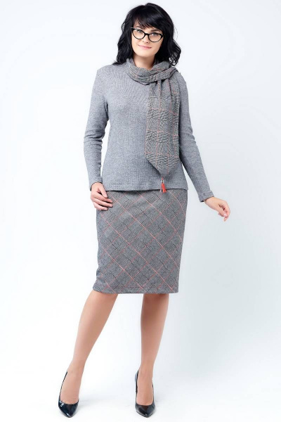 Юбка-карандаш из трикотажа в клетку для делового образа La rouge 7042 красный-(клетка) - фото 2
