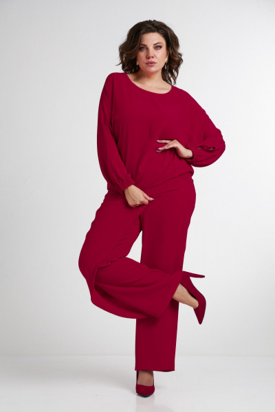 Красный комплект из свободной блузы и брюк из текстиля Takka Plus 24-235 - фото 16