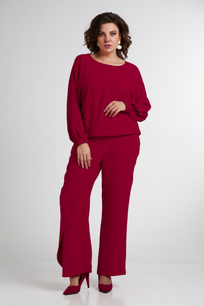 Красный комплект из свободной блузы и брюк из текстиля Takka Plus 24-235 - фото 15