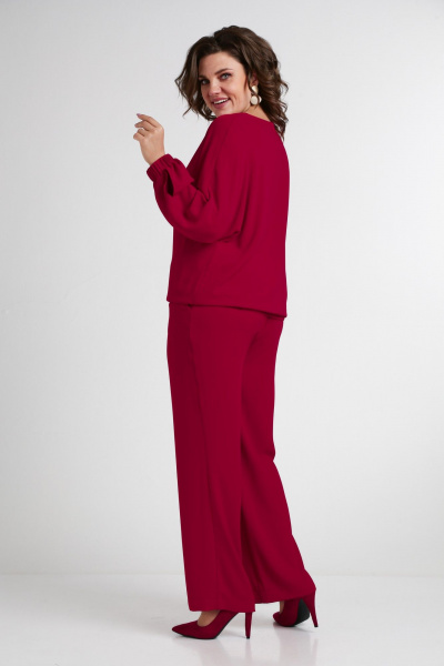 Красный комплект из свободной блузы и брюк из текстиля Takka Plus 24-235 - фото 13