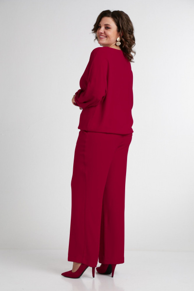 Красный комплект из свободной блузы и брюк из текстиля Takka Plus 24-235 - фото 11