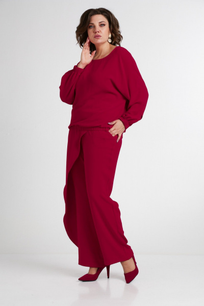 Красный комплект из свободной блузы и брюк из текстиля Takka Plus 24-235 - фото 7