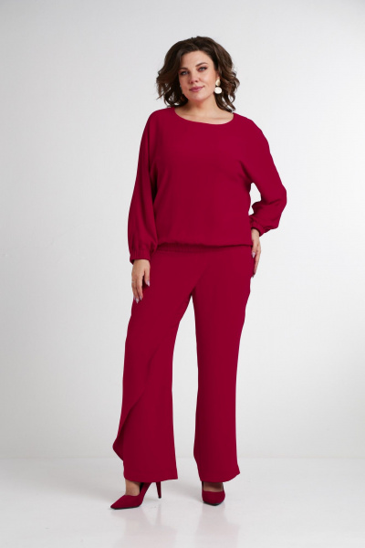 Красный комплект из свободной блузы и брюк из текстиля Takka Plus 24-235 - фото 6