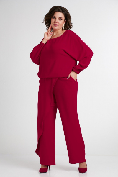 Красный комплект из свободной блузы и брюк из текстиля Takka Plus 24-235 - фото 3