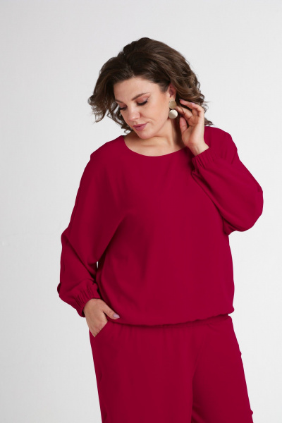 Красный комплект из свободной блузы и брюк из текстиля Takka Plus 24-235 - фото 10