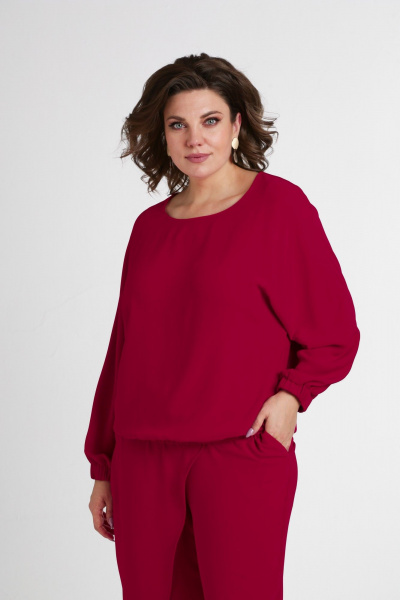 Красный комплект из свободной блузы и брюк из текстиля Takka Plus 24-235 - фото 9
