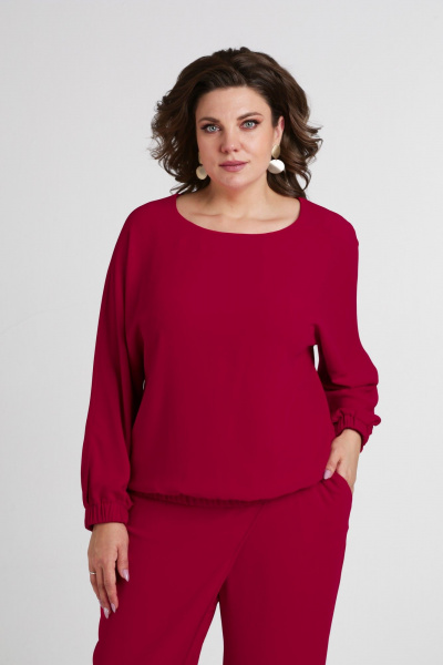 Красный комплект из свободной блузы и брюк из текстиля Takka Plus 24-235 - фото 8