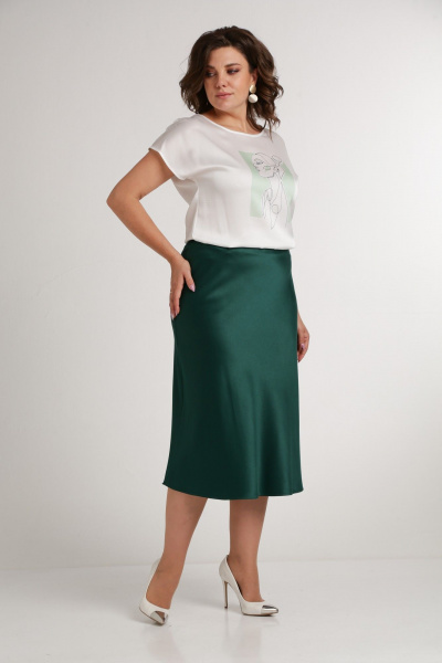 Зеленая юбка из сатина по косой с молнией сбоку Takka Plus 24-236 - фото 3