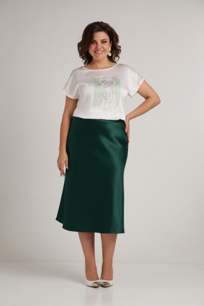 Зеленая юбка из сатина по косой с молнией сбоку Takka Plus 24-236 - фото 1