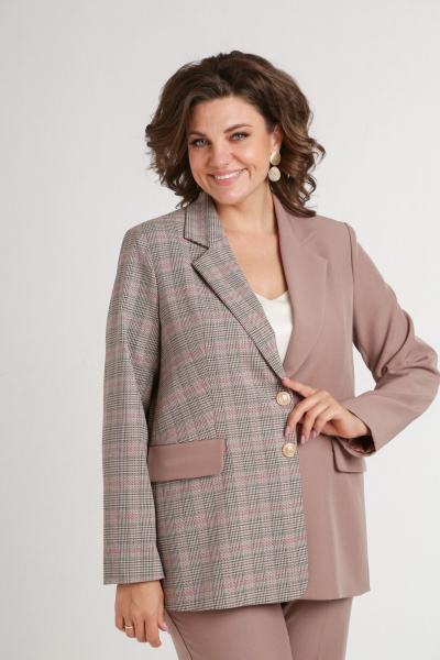 Бежевый костюм из комбинированной ткани с лацканами Takka Plus 24-237 - фото 10