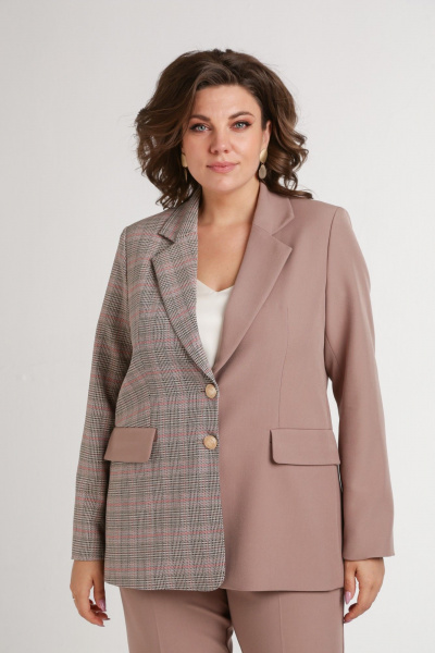 Бежевый костюм из комбинированной ткани с лацканами Takka Plus 24-237 - фото 9