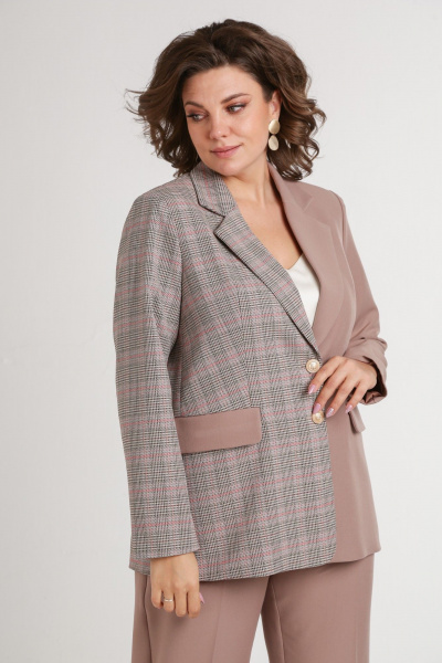 Бежевый костюм из комбинированной ткани с лацканами Takka Plus 24-237 - фото 8