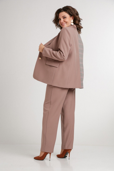 Бежевый костюм из комбинированной ткани с лацканами Takka Plus 24-237 - фото 7