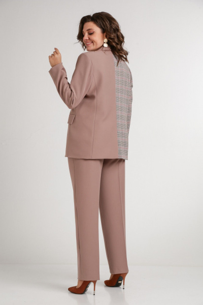Бежевый костюм из комбинированной ткани с лацканами Takka Plus 24-237 - фото 6