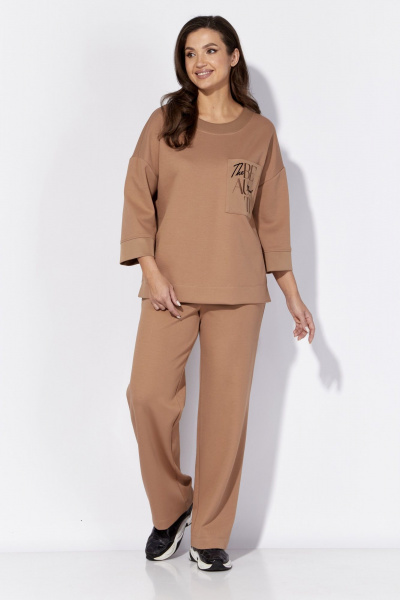 Демисезонный бежево-черный комплект из брюк и джемпера TAiER 1309 бежевый - фото 6