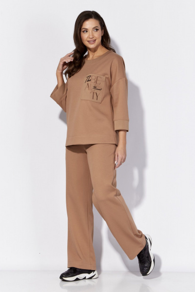 Демисезонный бежево-черный комплект из брюк и джемпера TAiER 1309 бежевый - фото 5