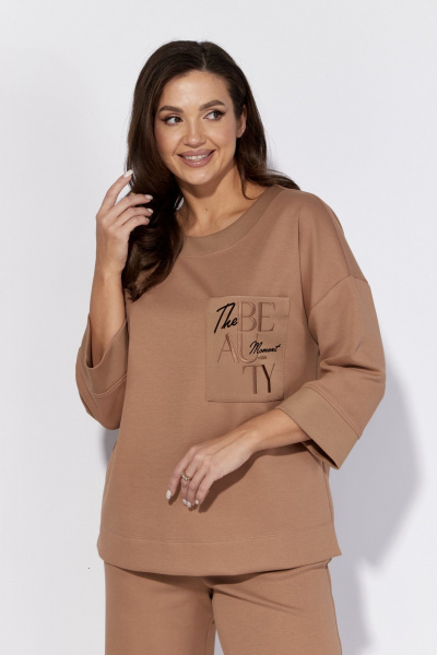 Демисезонный бежево-черный комплект из брюк и джемпера TAiER 1309 бежевый - фото 2