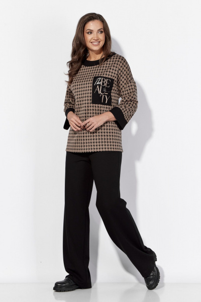 Демисезонный бежево-черный комплект из брюк и джемпера TAiER 1309 - фото 6