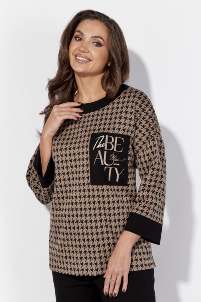 Демисезонный бежево-черный комплект из брюк и джемпера TAiER 1309 - фото 3