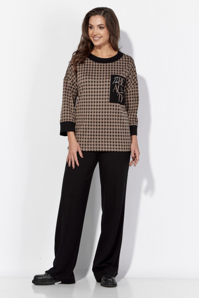 Демисезонный бежево-черный комплект из брюк и джемпера TAiER 1309 - фото 2